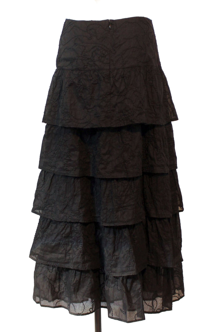 back view Tiered Midi Length Christie Skirt by Marie Oliver with Tonal Embroidery