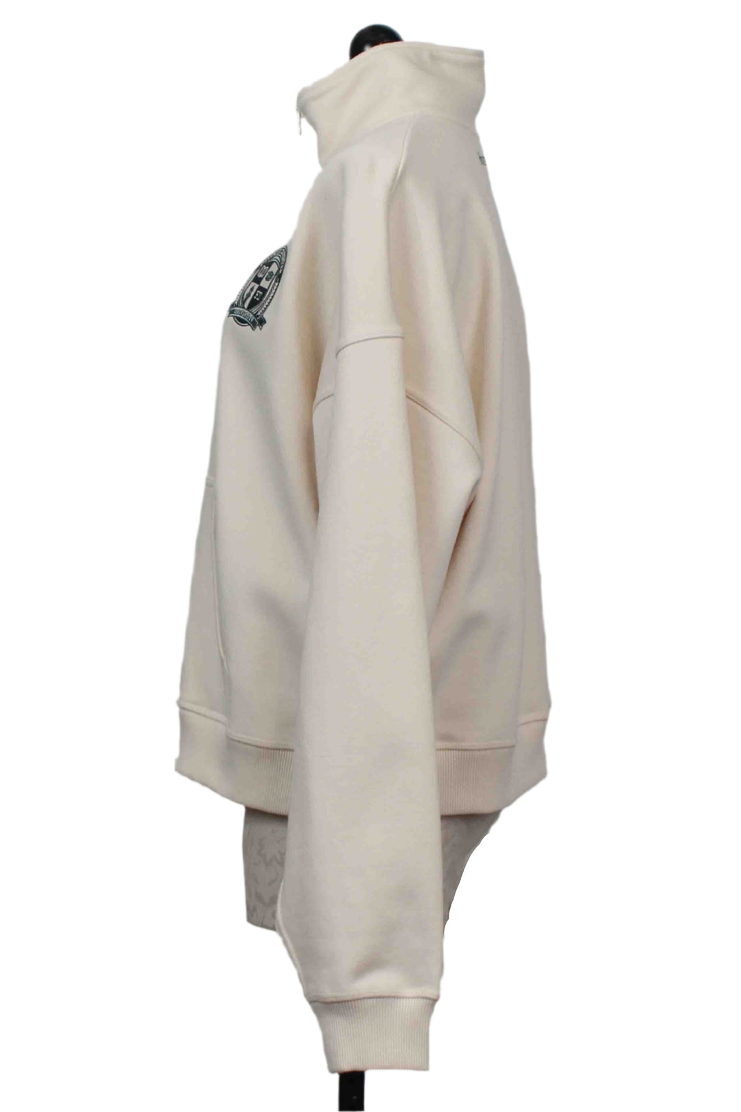 side view of Ivory/Emerald The Coaches Half Zip Jacket by Favorite Daughter