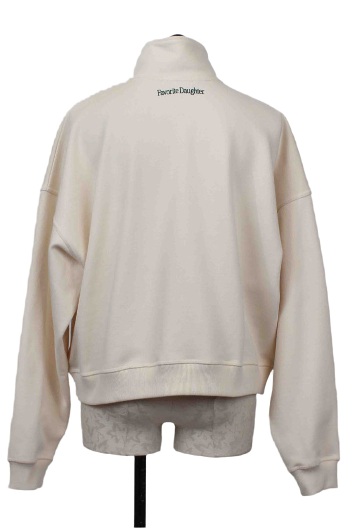 back view of Ivory/Emerald The Coaches Half Zip Jacket by Favorite Daughter