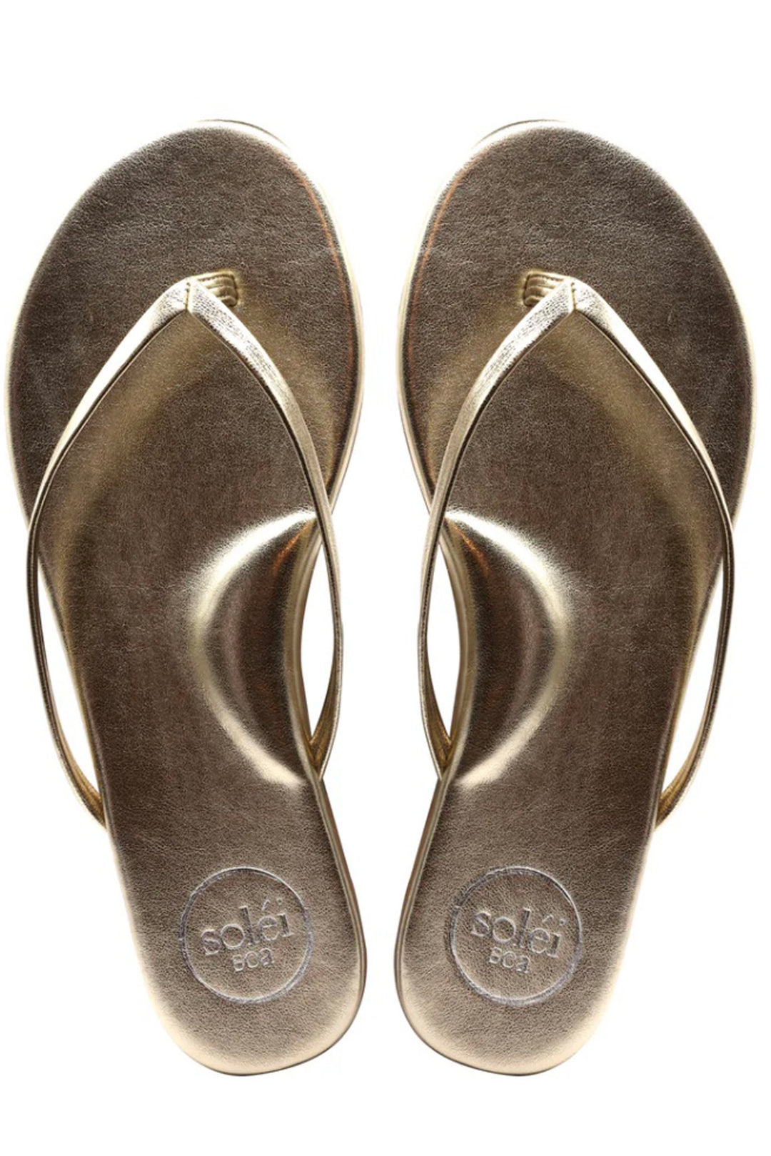Vegan Leather Copa Metallic Gold Classic Thin Strap Flip-Flop Sandal by Solei Sea
