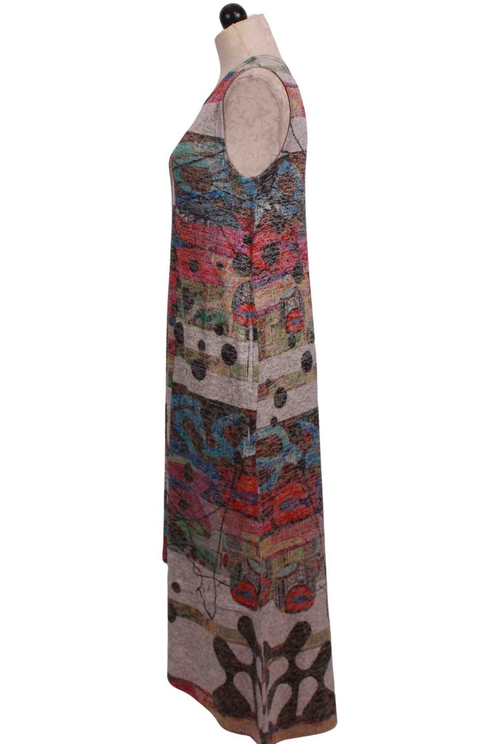 side view of Multicolored Sleeveless Long Asymmetrical Hem Dress by Inoah