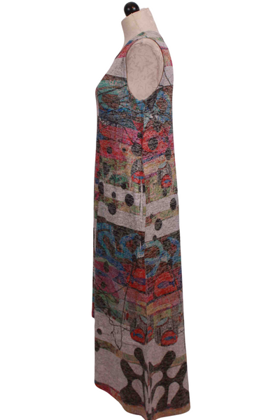 side view of Multicolored Sleeveless Long Asymmetrical Hem Dress by Inoah