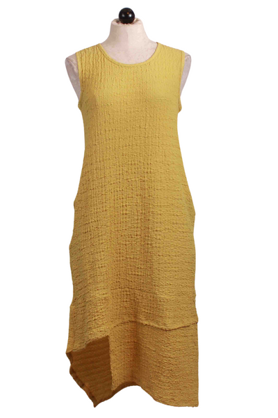 Long Lime colored Sleeveless Asymmetrical Hem Waffle Fabric Dress by Inoah