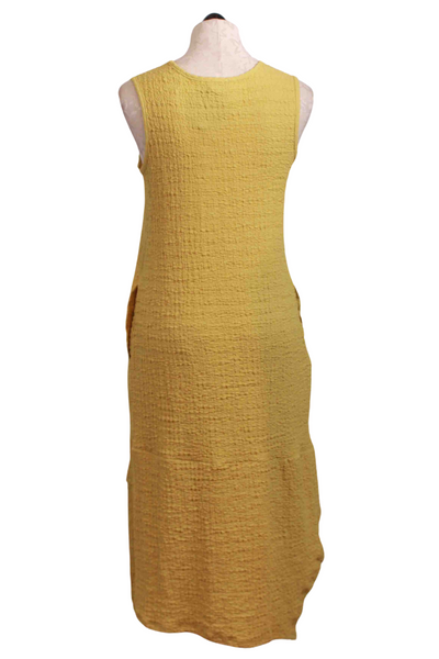 back view of Long Lime colored Sleeveless Asymmetrical Hem Waffle Fabric Dress by Inoah