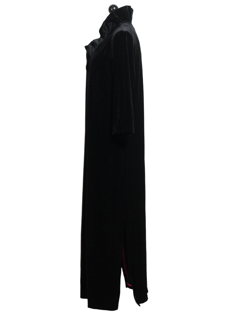 side view of Black Gretchen Scott Silky Velvet Ruffneck Midi Maxi Dress