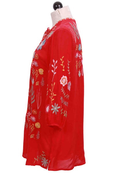 side view of Raspberry Mikah Embroidered Tunic by Johnny Was