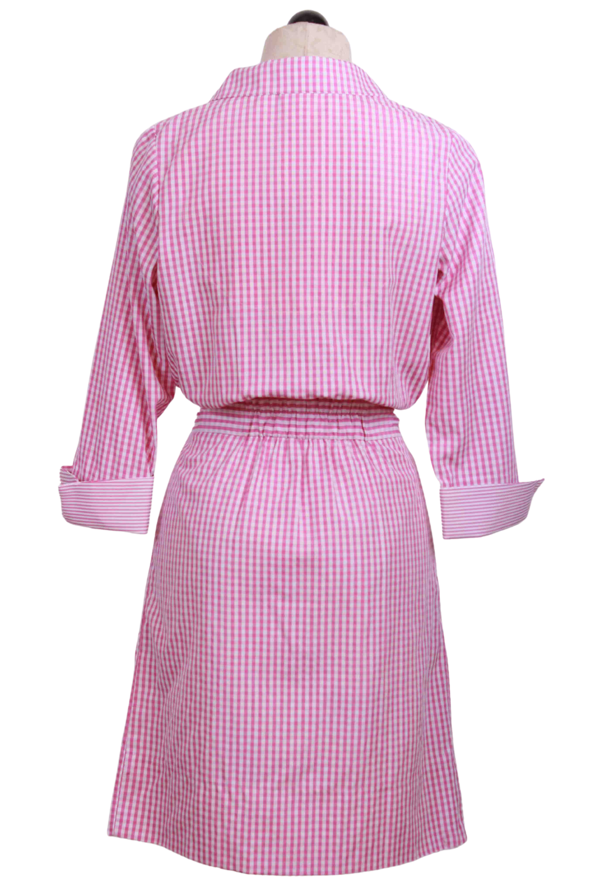 back view of Pink Gingham Breezy Blouson Dress by Gretchen Scott