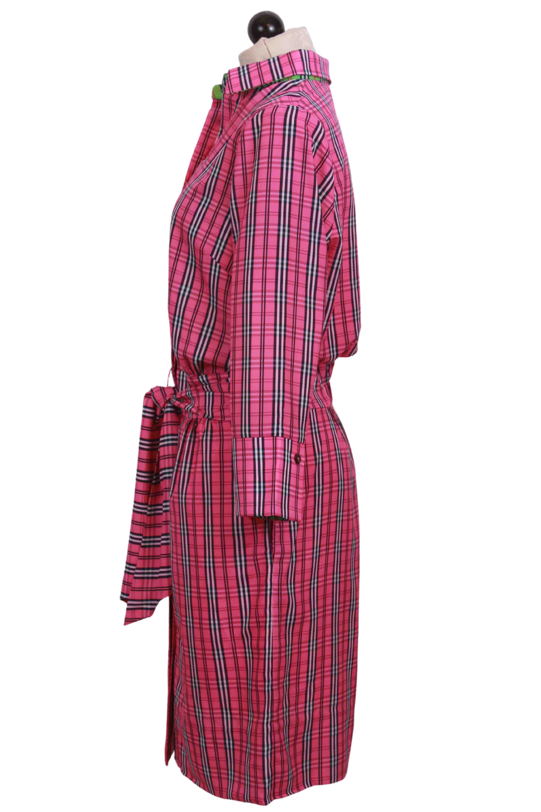 side view of Pink Sunshine Plaid Breezy Blouson Dress by Gretchen Scott