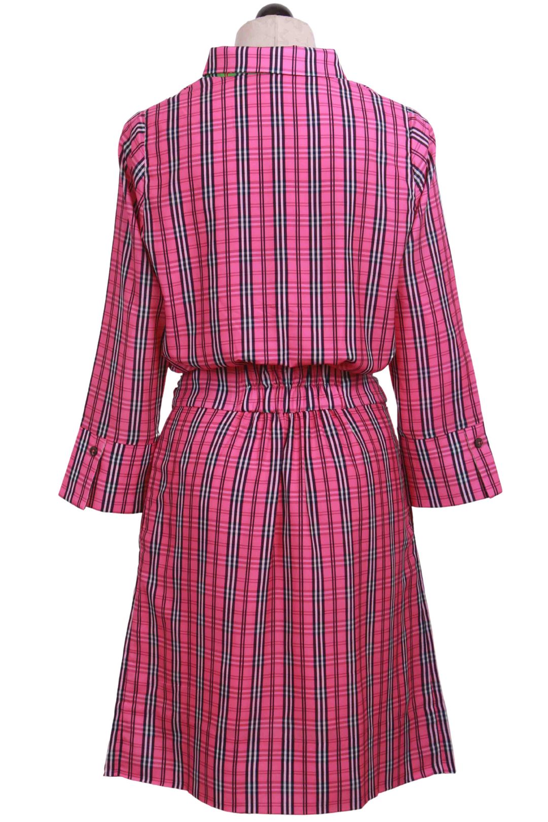 back view of Pink Sunshine Plaid Breezy Blouson Dress by Gretchen Scott