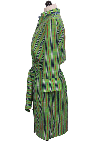 side view of Green Sunshine Plaid Breezy Blouson Dress by Gretchen Scott