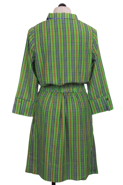 back view of Green Sunshine Plaid Breezy Blouson Dress by Gretchen Scott