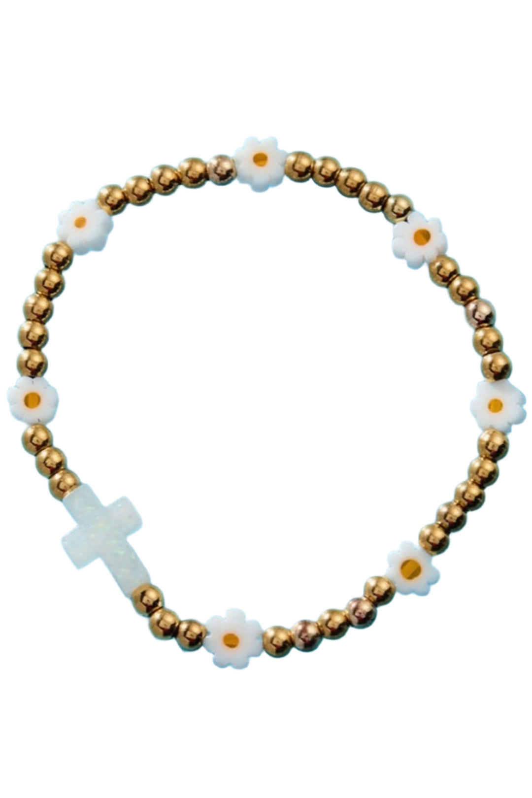 Yellow Gold Beaded Holy Water Daisy Cross Bracelet by Holy Water Bracelet