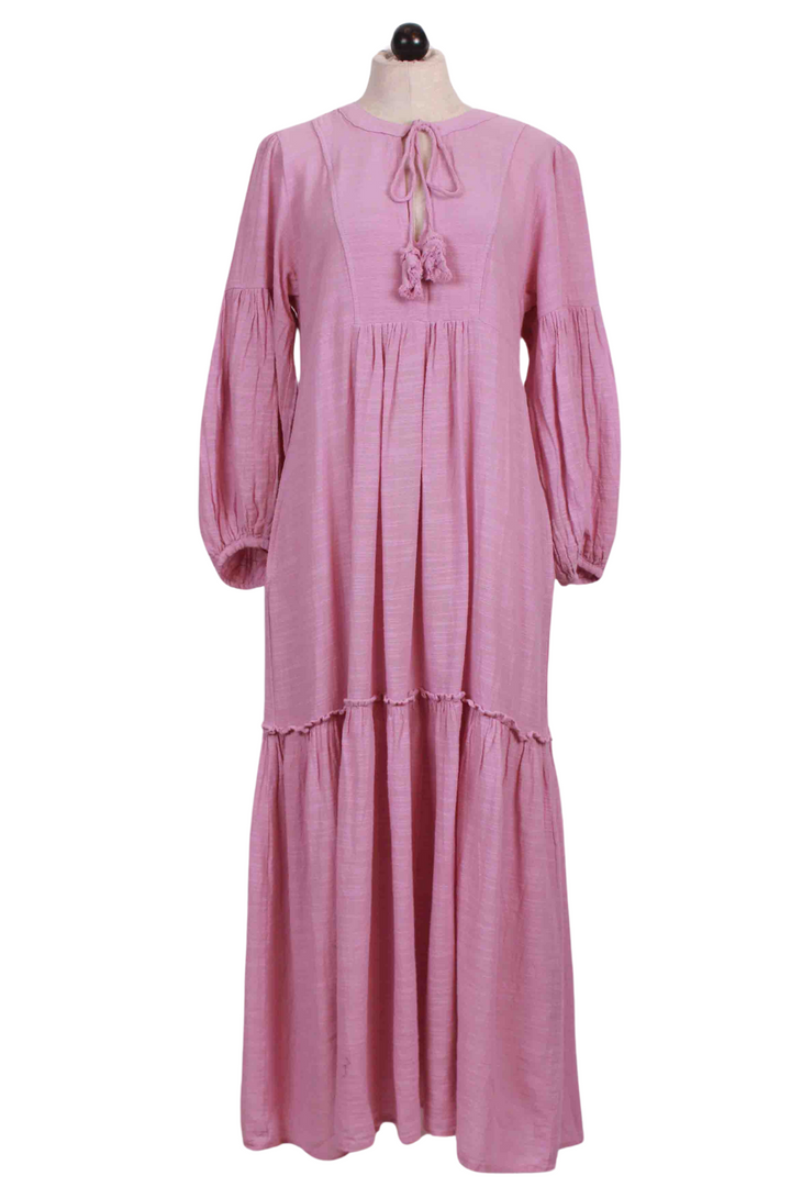 Rose/Lilac Tie Neck Gauze Maxi Dress by Pearl & Caviar