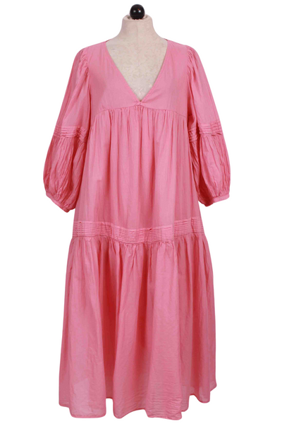Pink Cotton Tiered Midi Length Daphne Dress