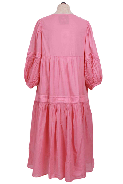back view of Pink Cotton Tiered Midi Length Daphne Dress