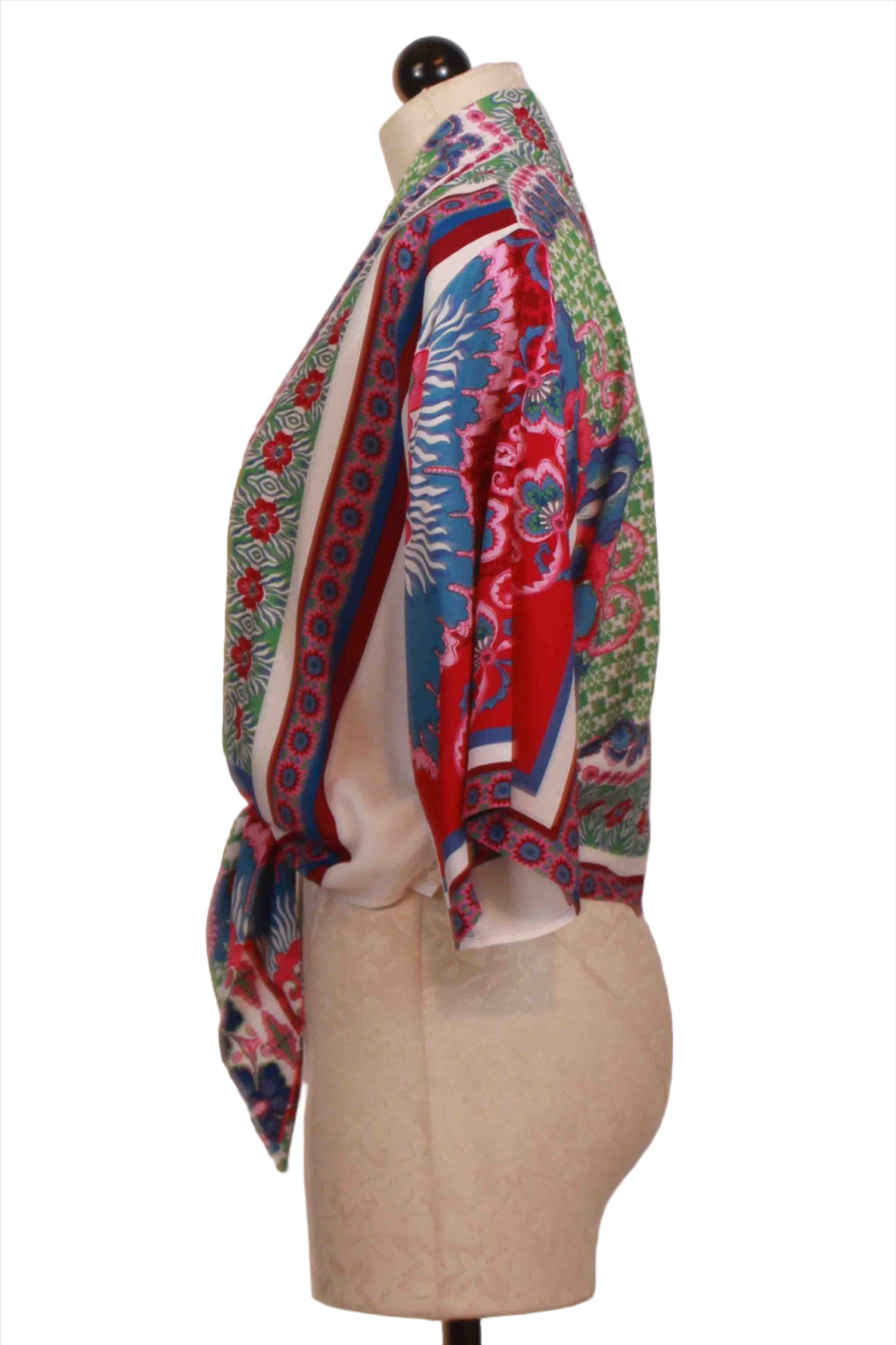 side view of Lisbon Scarf Crepe Print Daria Tie Front Blouse by Fifteen Twenty