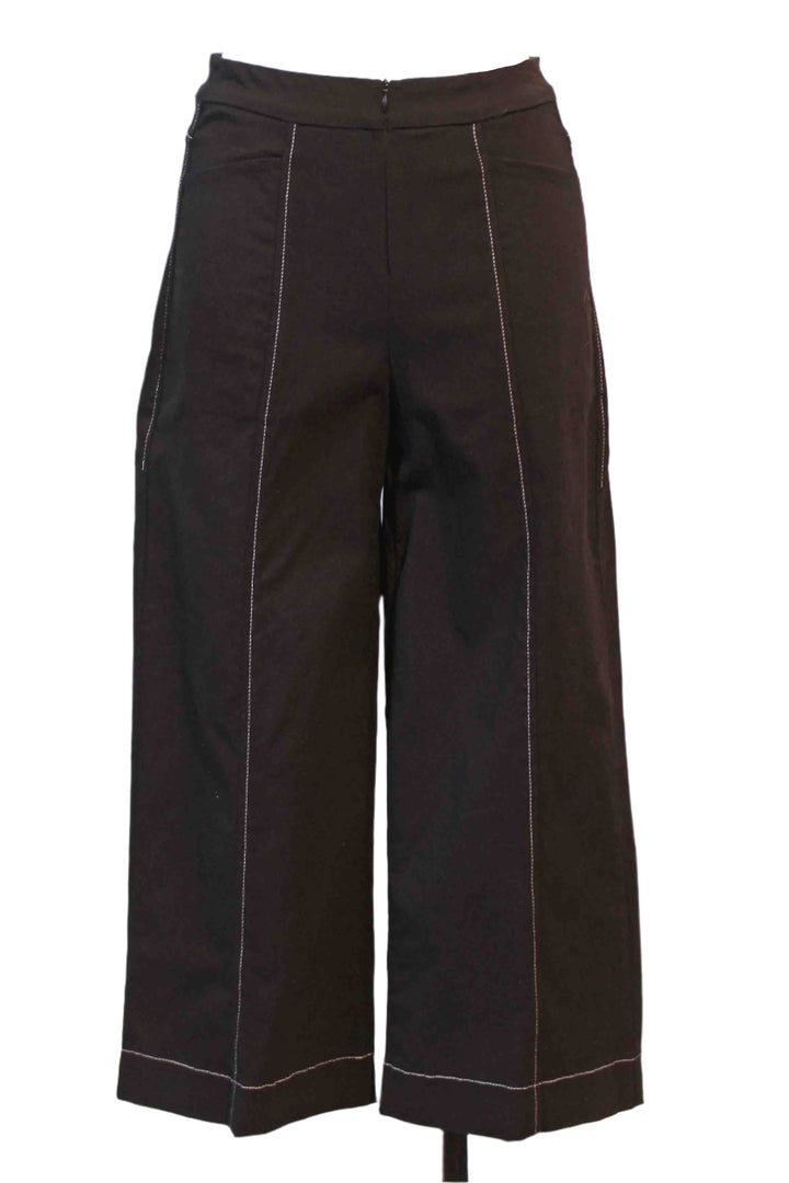 Black Davis Cropped Wide Straight Leg Pant by Porto with White Contrast Stitching