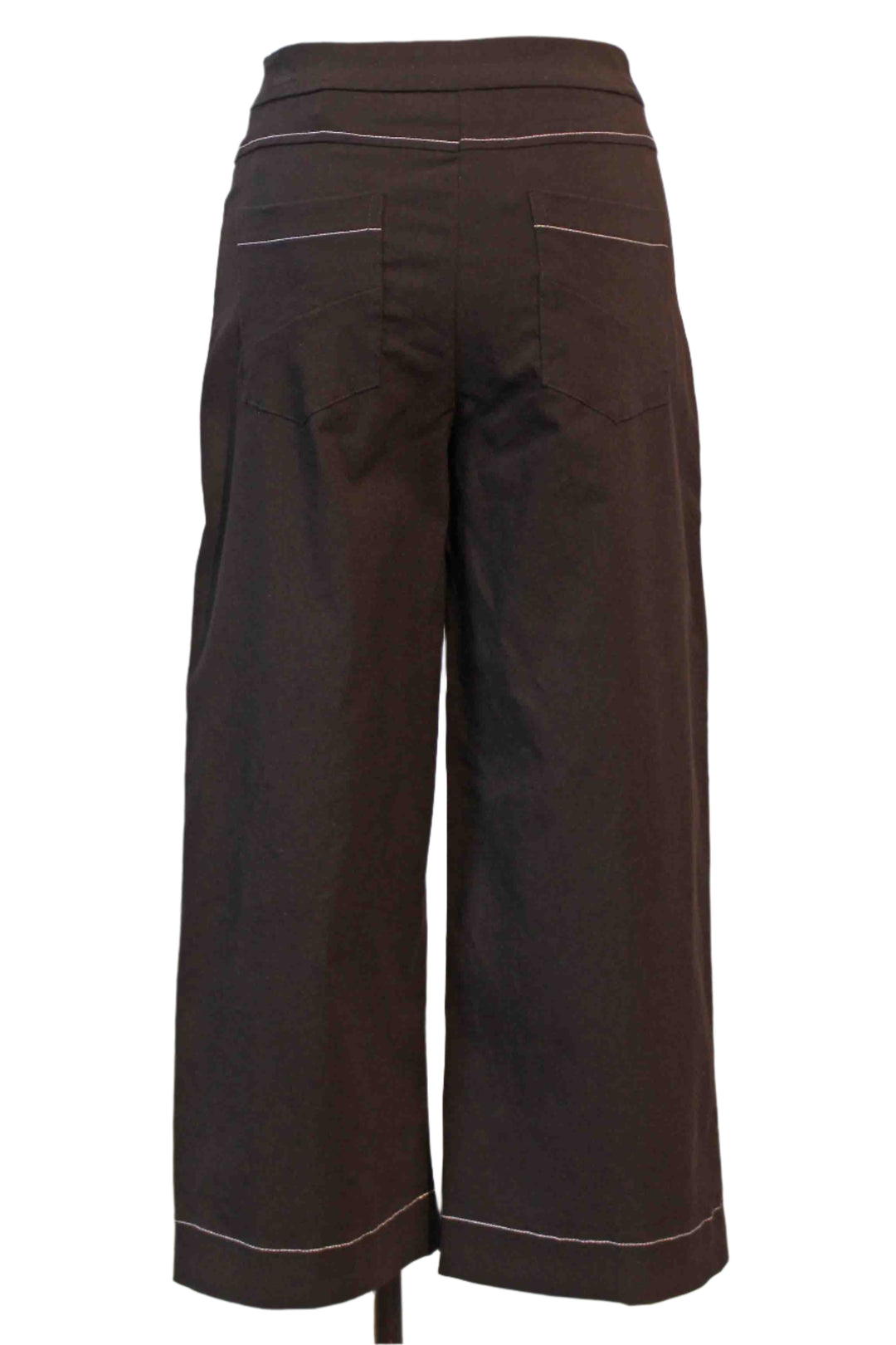 back view of Black Davis Cropped Wide Straight Leg Pant by Porto with White Contrast Stitching
