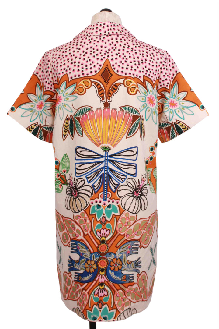 back view of Daylight print Short Sleeve V Neck Collared Dede Dress by Marie Oliver