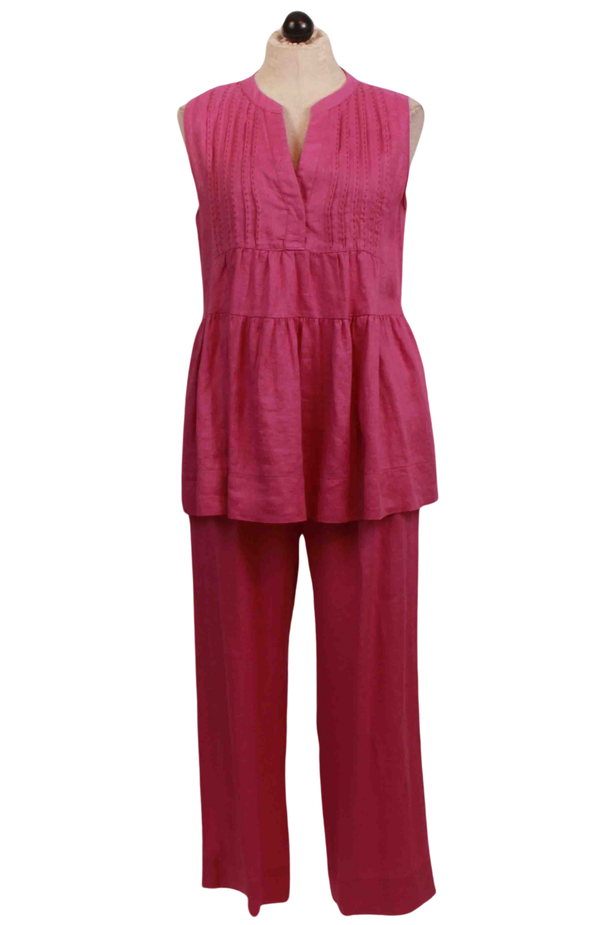Fuschia Anthemis Linen Sleeveless Top by Devotion Twins paired with the matching fuschia linen pants by Devotion Twins