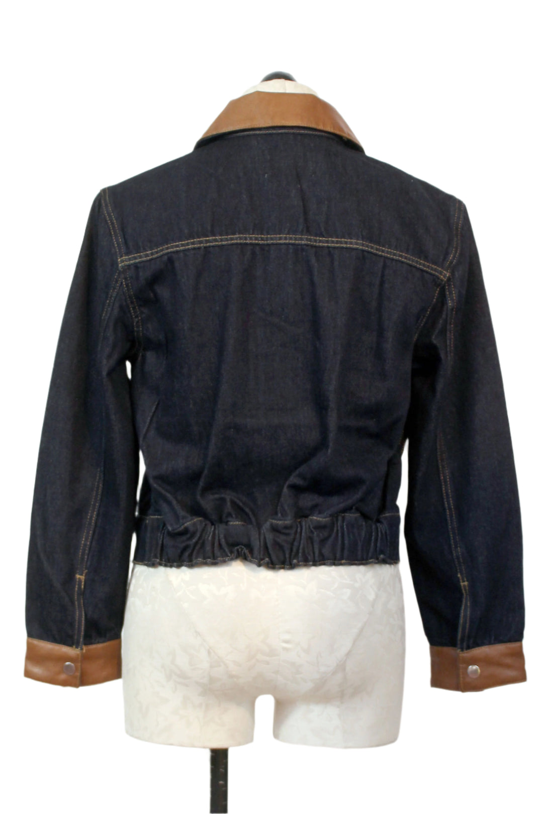 back view of Pacific Indigo Delphia Cropped Denim Jacket by Velvet Heart 