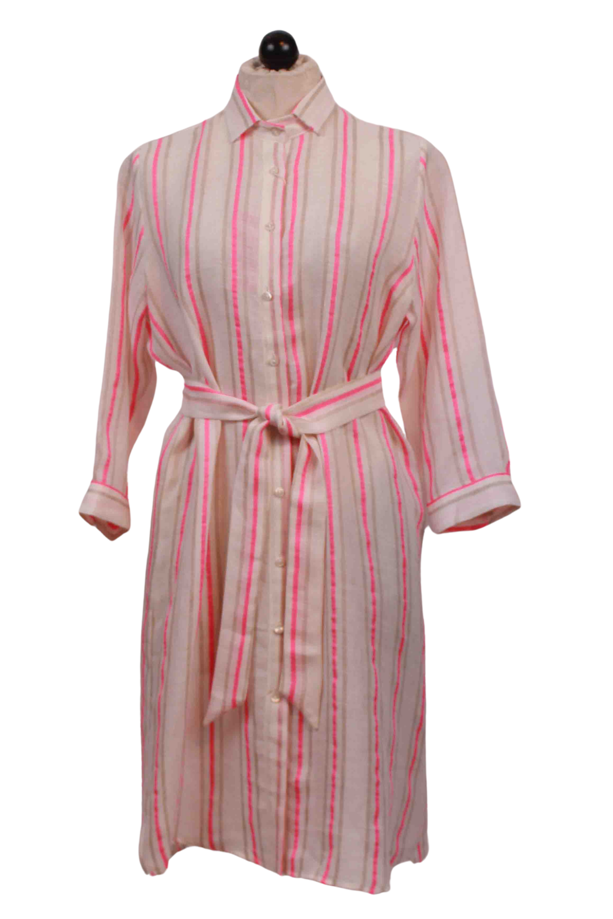 Belted Dover Pink Neon Stripes Dress by Vilagallo