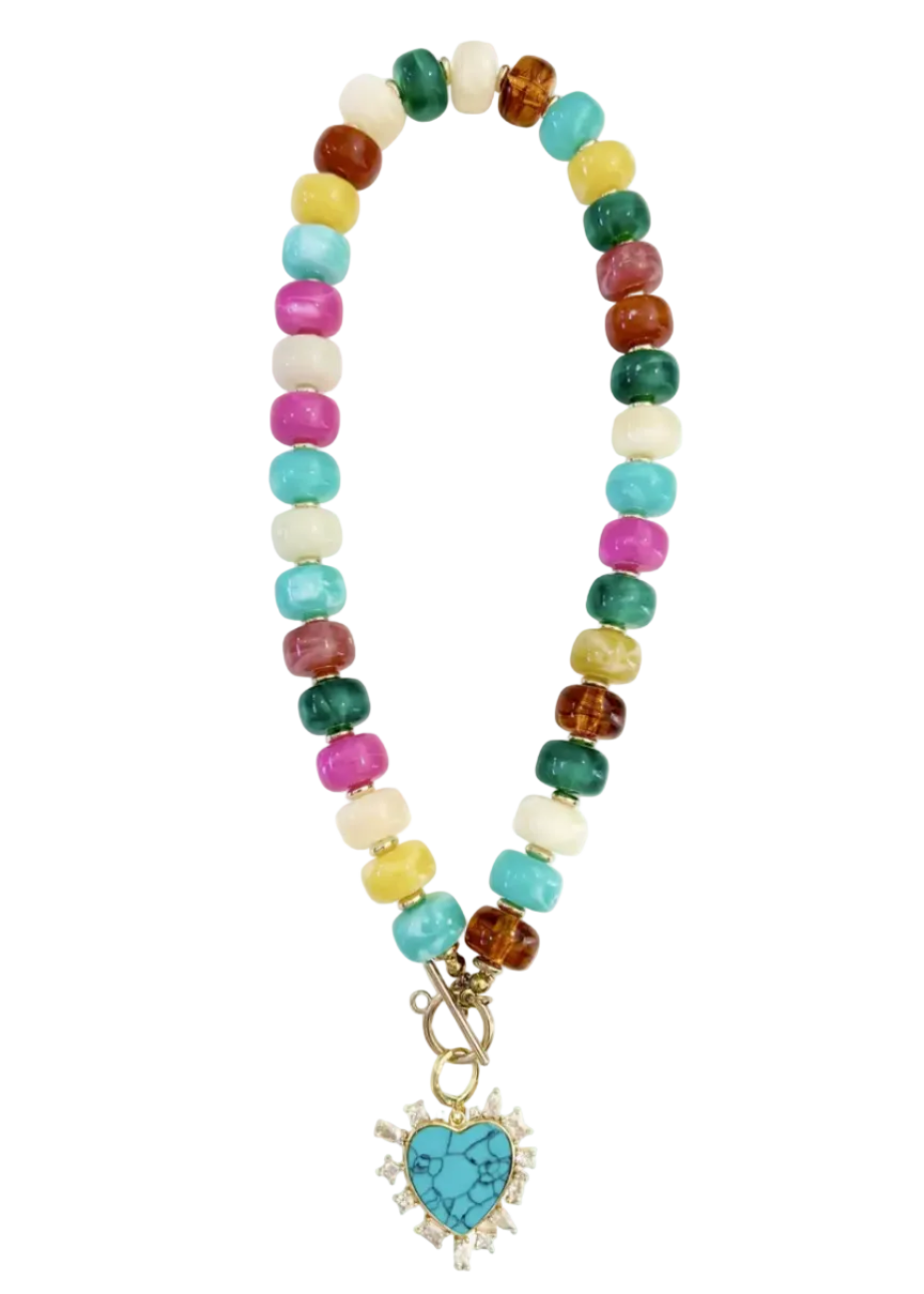 Eiden Multicolored Beaded Necklace with Heart Pendant-Gemelli