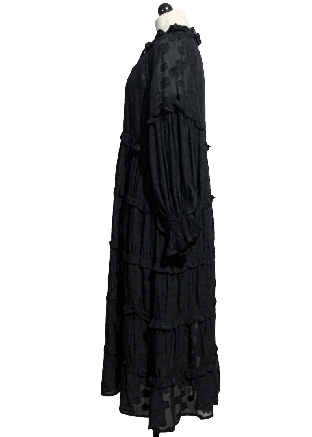 Side view of black Linda Dress by Emily Lovelock