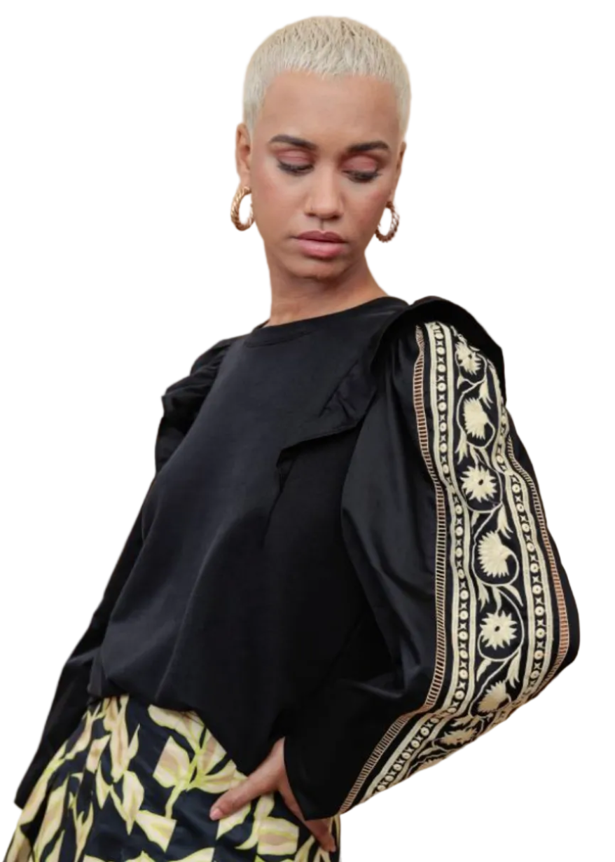 model wearing the Black Kacey Sweatshirt by Emily Lovelock