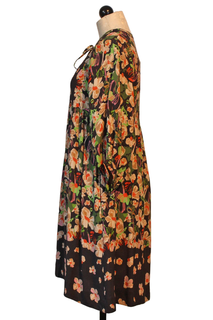 Side view of Black Floral Melinda Dress by Emily Lovelock