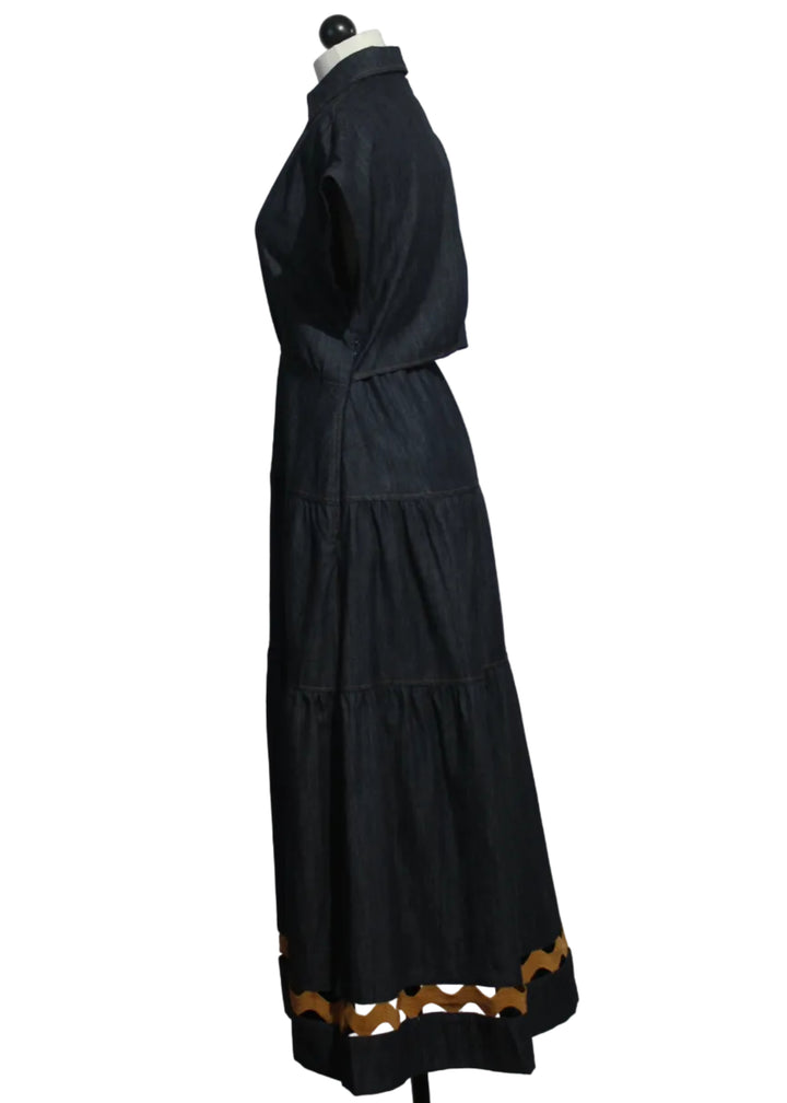 side view of the blue Giana Dress by Emily Lovelock