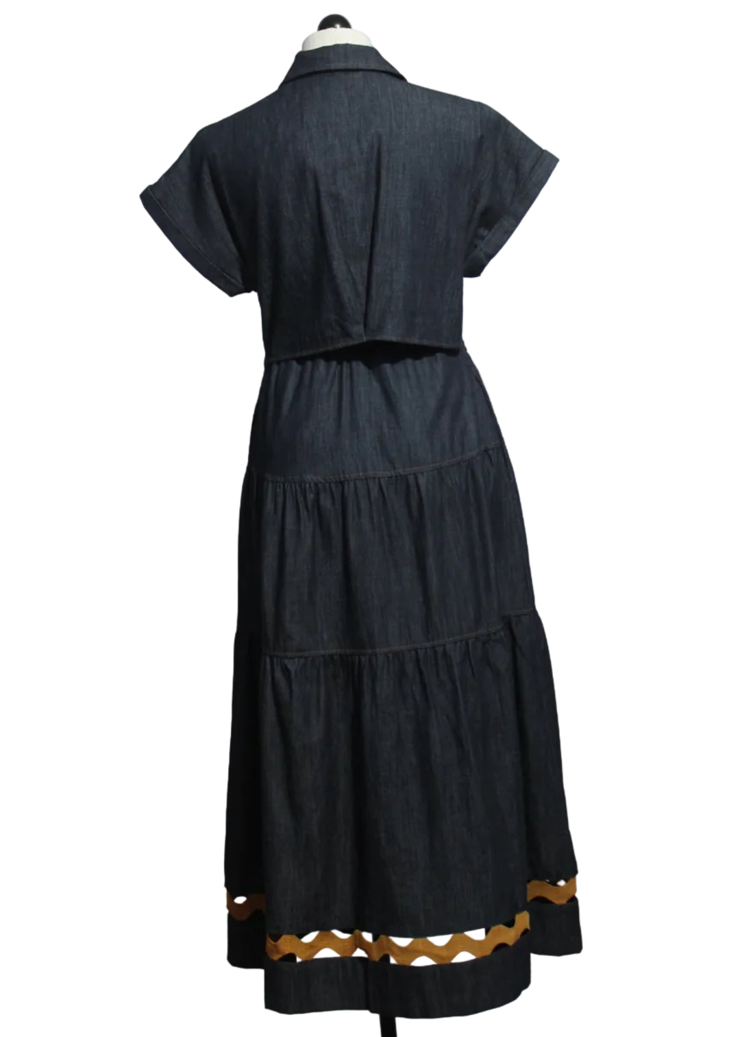 back view of the blue Giana Dress by Emily Lovelock