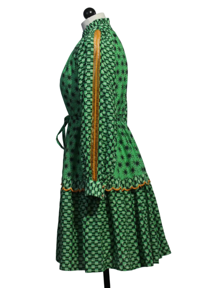 Side view of Retro Green Lucy Dress by Emily Lovelock