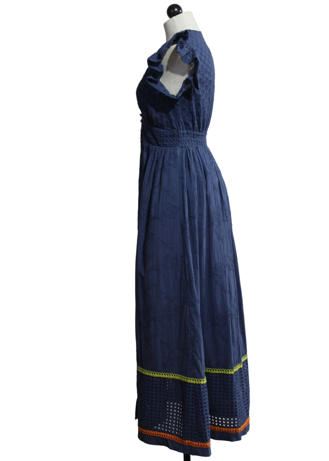 side view of Deep Cobalt Madeline Dress by Emily Lovelock