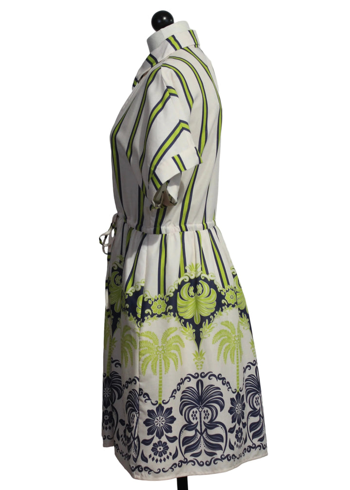 side view of Ivory Short Drawstring Waist Ally Dress by Emily Lovelock