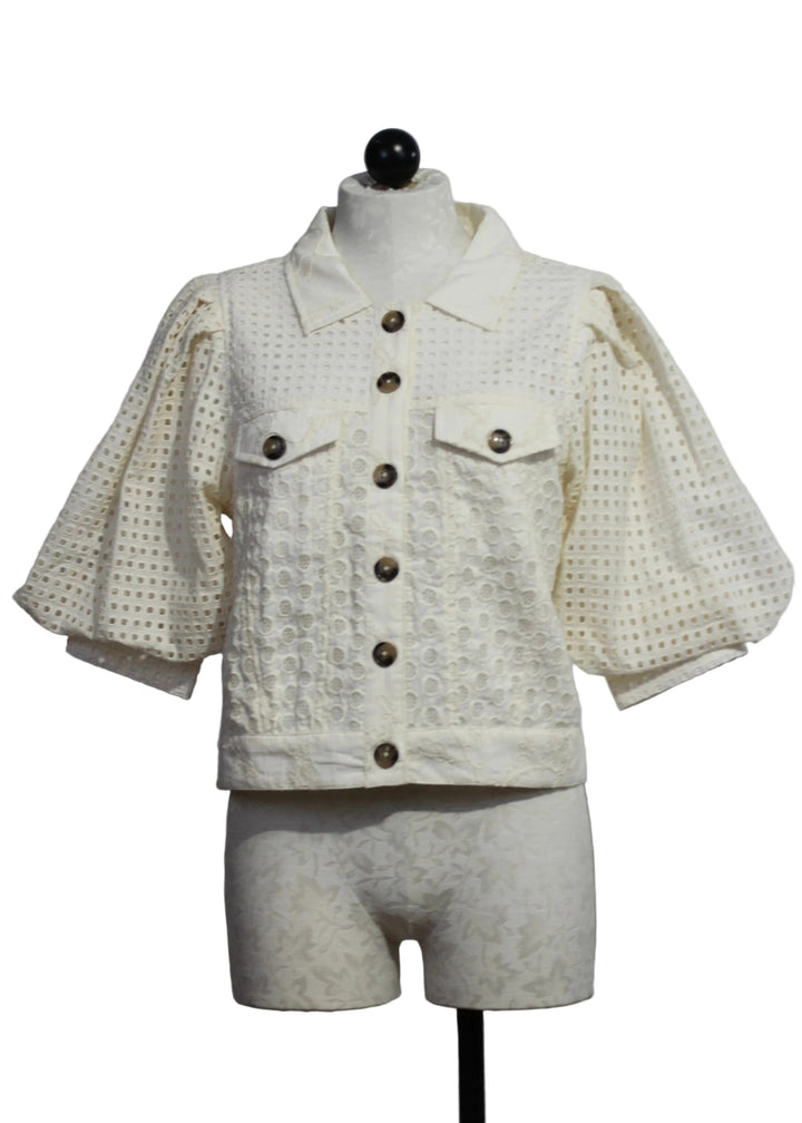 The Eyelet Judy Jacket in Ivory by Emily Lovelock 