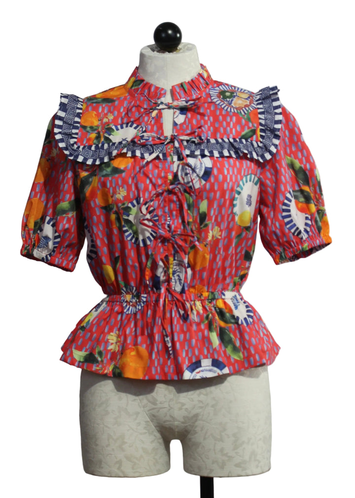 The Freya Blouse by Emily Lovelock in the Lava Red Print
