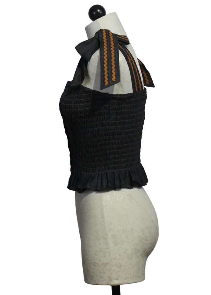 side view of the Blue Denim Ivy Blouse by Emily Lovelock