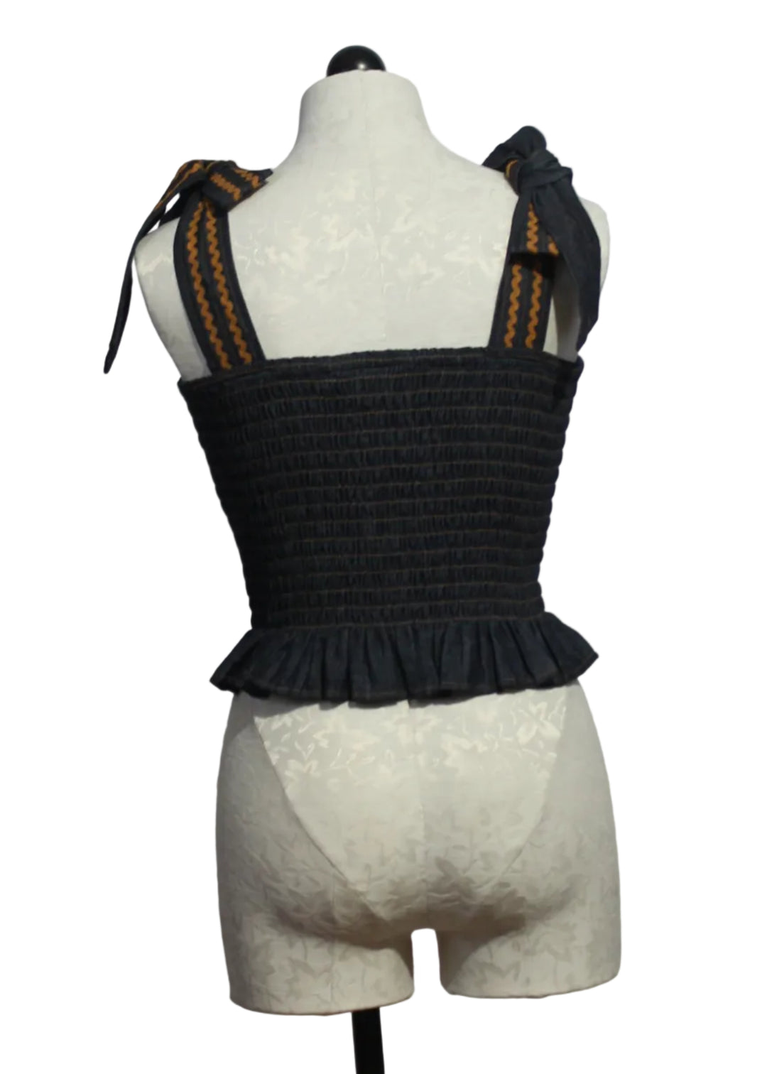 back view of Blue Denim Ivy Top by Emily Lovelock
