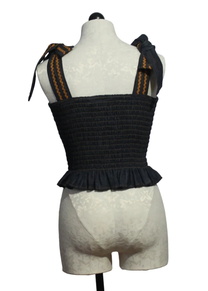 back view of Blue Denim Ivy Top by Emily Lovelock