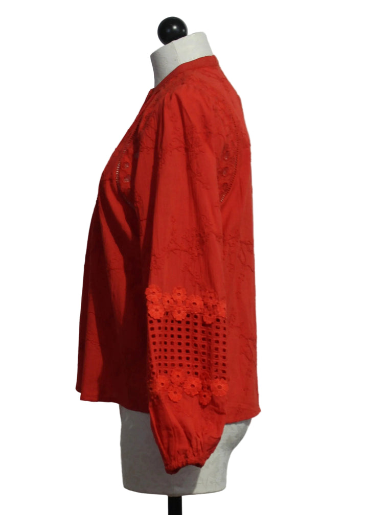 side view of Lava Red Martha Blouse by Emily Lovelock 
