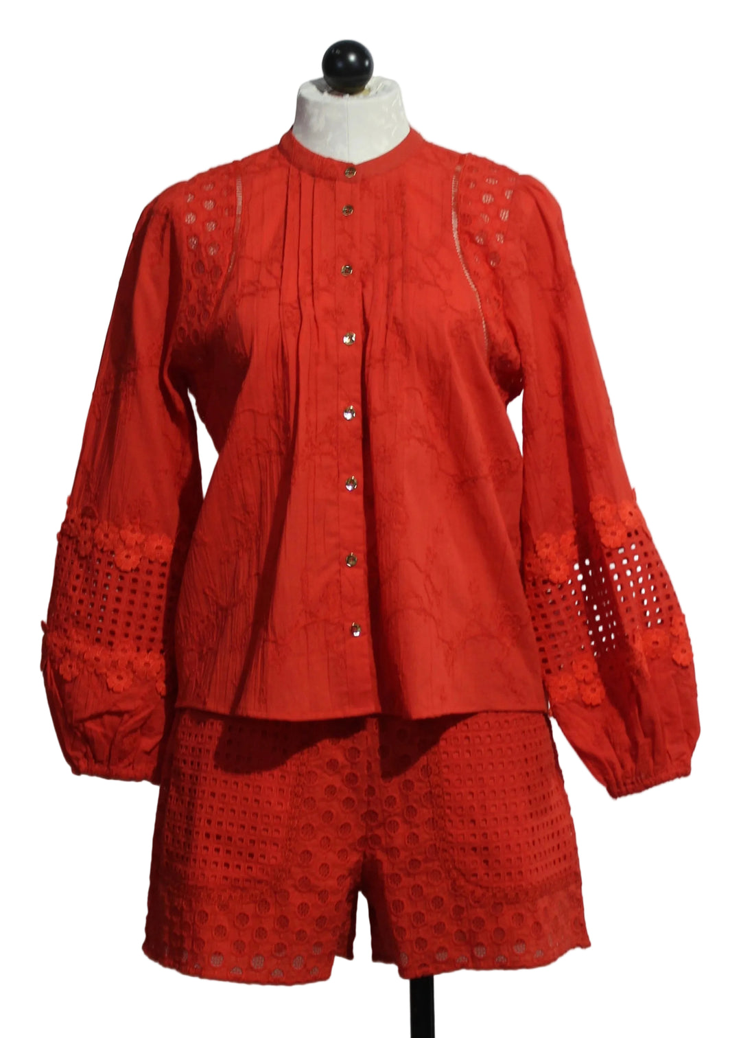 Lava Red Martha Blouse by Emily Lovelock  paired with the Lava Red Nova Shorts by Emily Lovelock