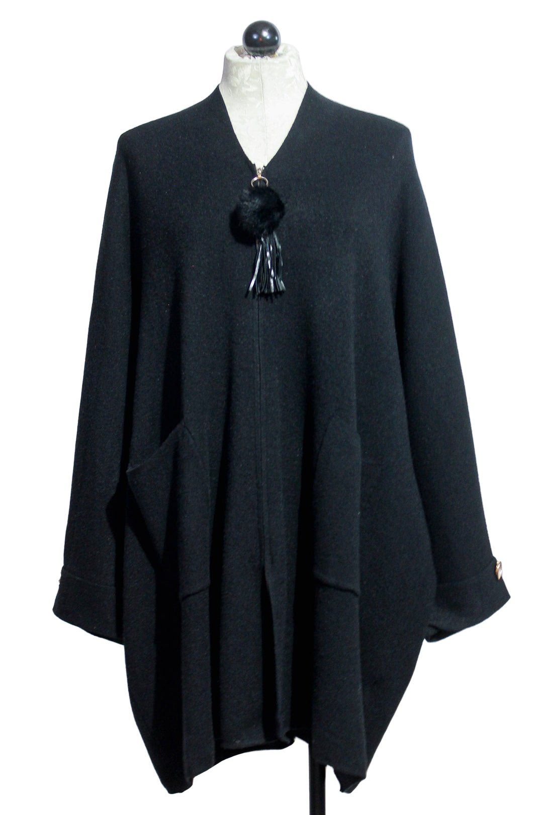 Black Zip Front Dolman Sleeve Cardigan by Nikky 