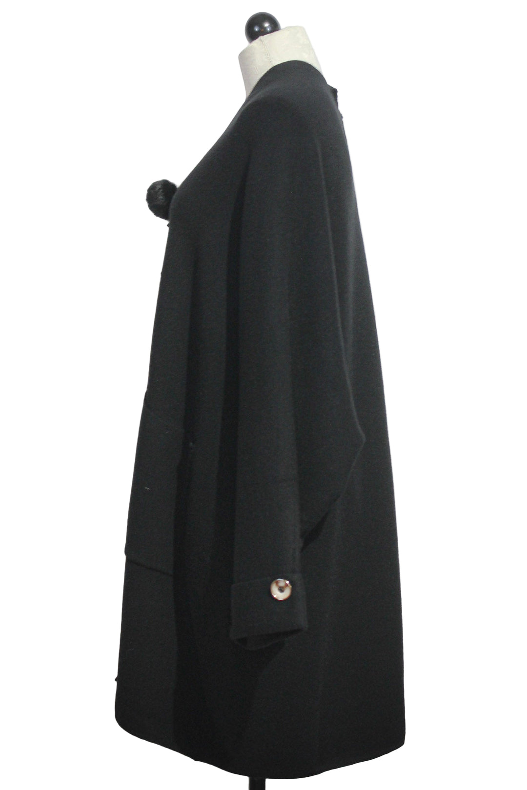 side view of Black Zip Front Dolman Sleeve Cardigan by Nikky 