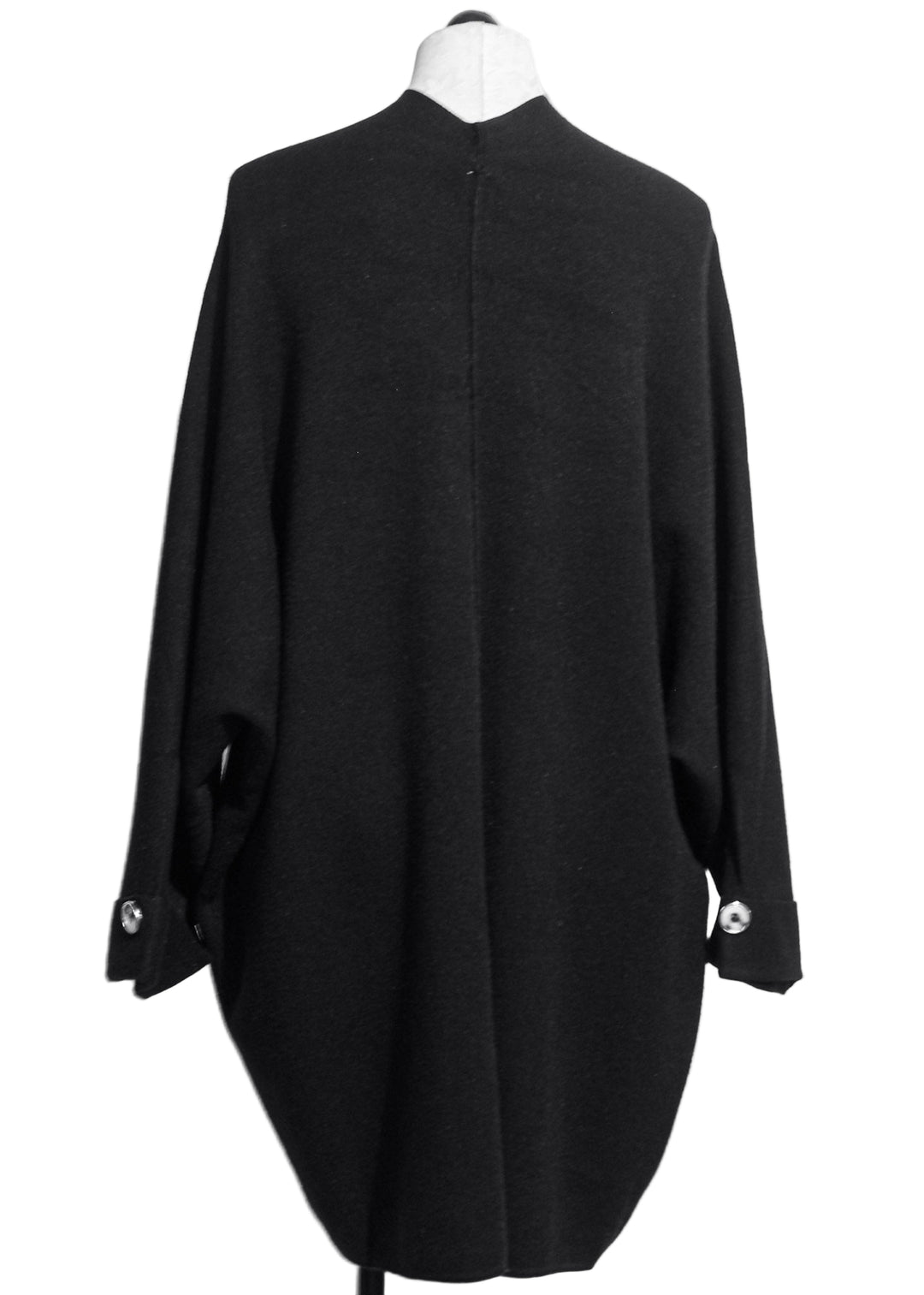 back view of Black Zip Front Dolman Sleeve Cardigan by Nikky 