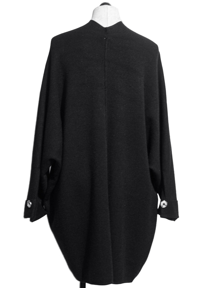 back view of Black Zip Front Dolman Sleeve Cardigan by Nikky 