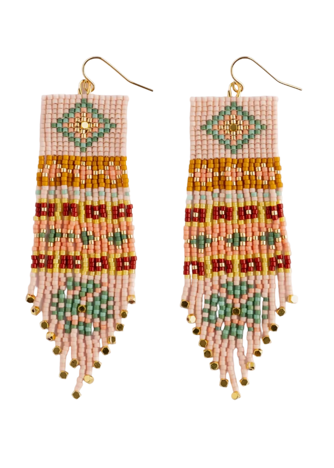 Pink Beaded Handwoven Shisha Fringe Earrings by Mayana Designs
