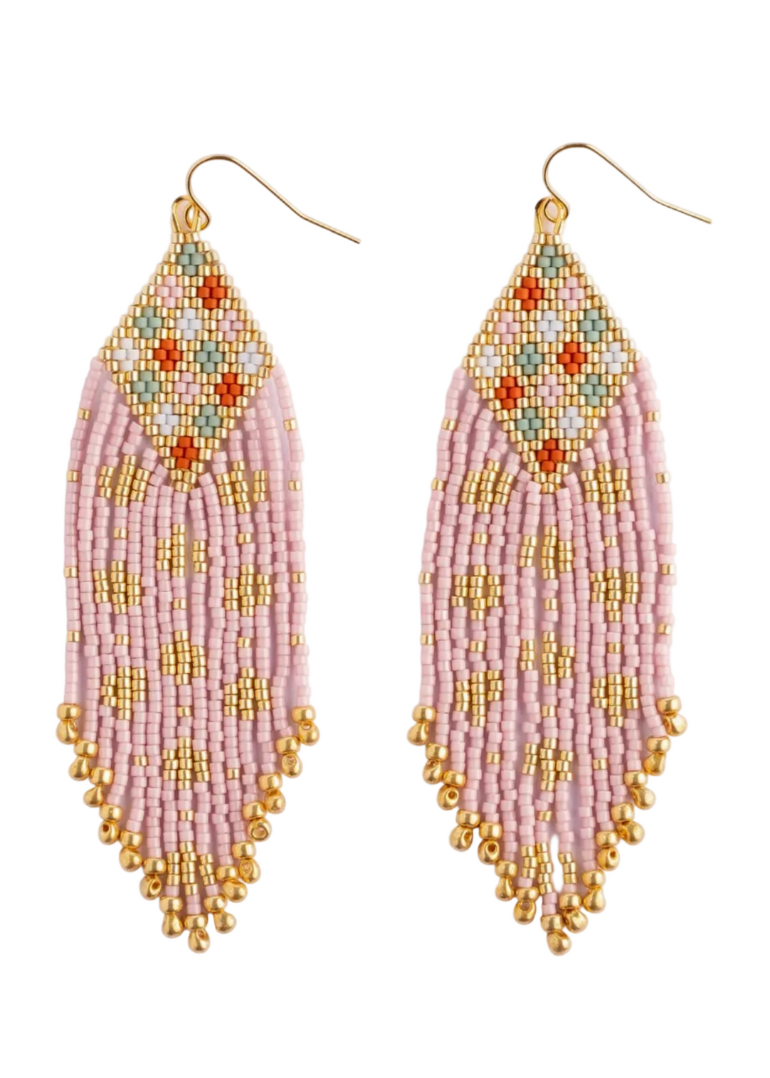 Pink Beaded Handwoven Sari Fringe Earrings-Mayana Designs Co
