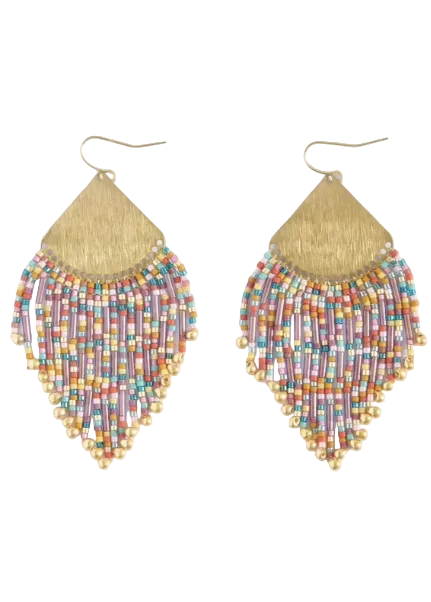 Beaded Handwoven Purple Rust colored Confetti Fringe Earrings by Mayana Design Co