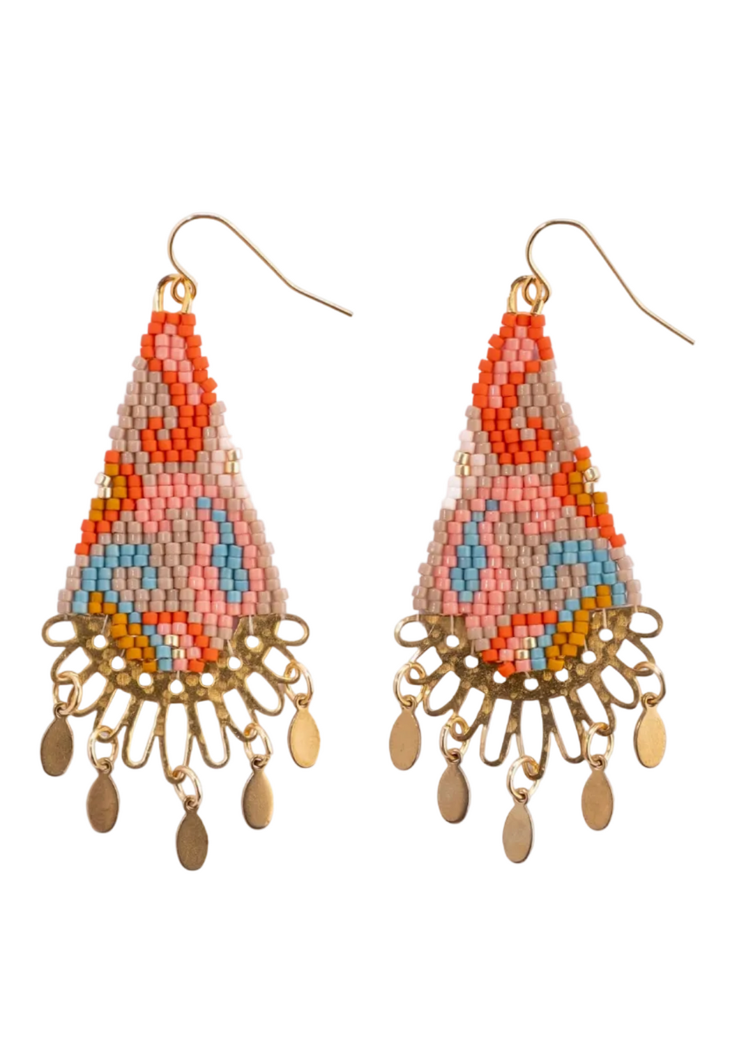 Beaded Handwoven Paisley Drop Earring in Beige by Mayana Design Co